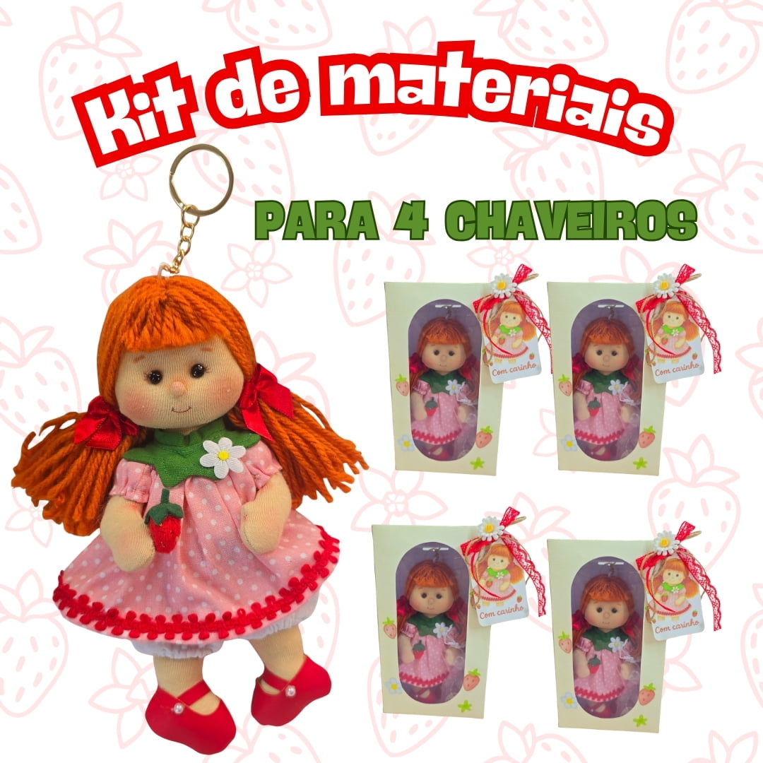 Kit de materiais Chaveiro Moranguinho ( para 4 unidades)